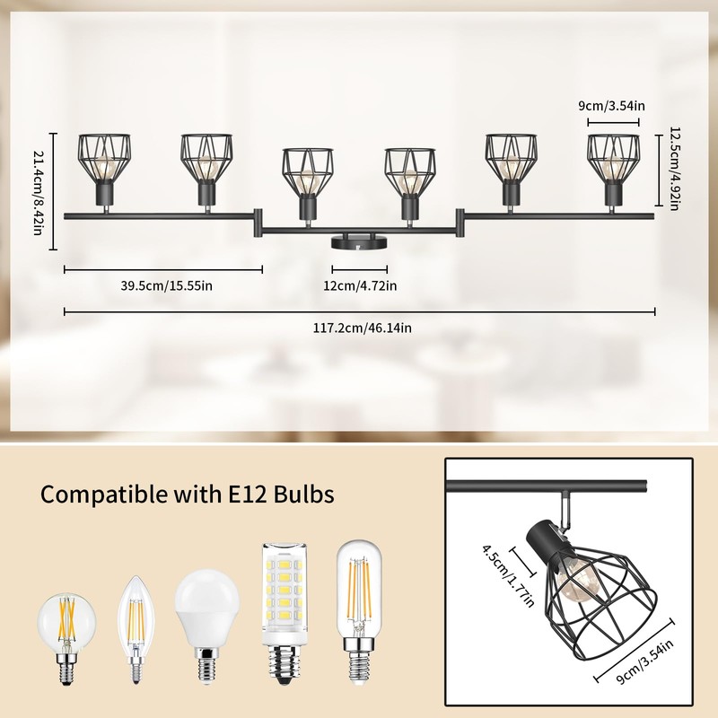 GORDNWE 6-Light Track Kits, Adjustable Track Fixtures - E12 Metal