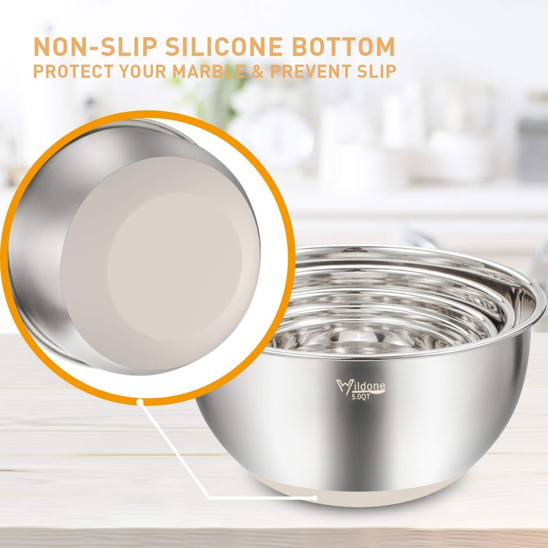 Wildone Mixing Bowls with Airtight Lids Set, 5PCS Stainless Steel