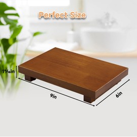 HGF Oak Wood Riser Bathroom Counter Organizer, 9''X6'' Farmhouse Bathroom Vanity Tray for Candle Plant, Wooden Pedestal Soap Stand, Kitchen Countertop Sink Decor - Display Salt Pepper, Walnut Color