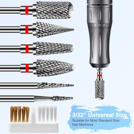 CGBE Nail Cutter Bits, 6 Pieces Nail Cutter Attachments, Grinding Heads Carbide Machine Accessories for Manicure Removal, Acrylic or Hard Gel Polygel, 3/32 Inch Professional Bits for Nail Cutter Red