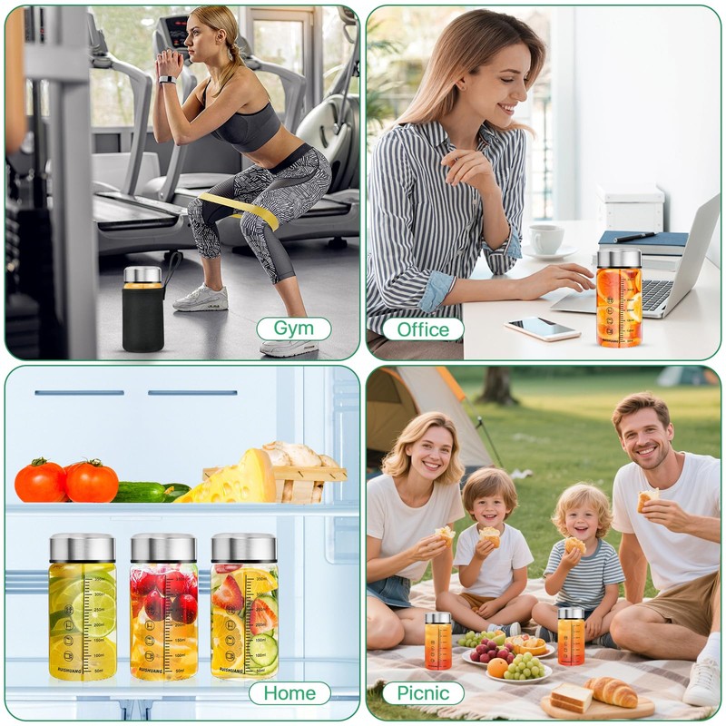Elesunory 4 Pack Glass Juice Bottles Wide Mouth Shaker Bottles