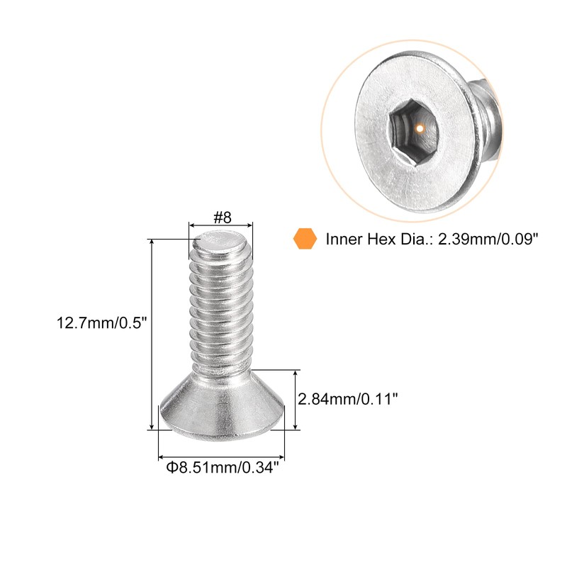 QUARKZMAN #8-32x1/2 Inch Flat Countersunk Socket Cap Screws 100 Pieces