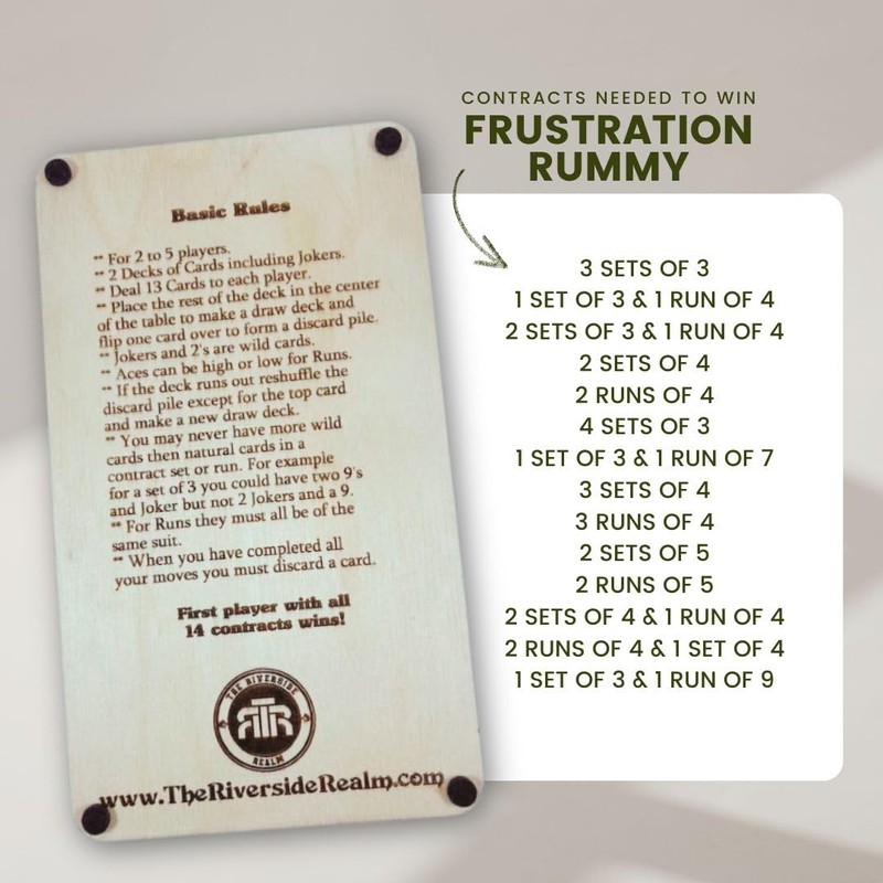 Frustration Rummy Scorecard Board Game - Family Game Night Set