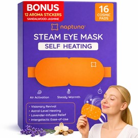 Naptuno 16 Packs Steam Eye Mask for Dry Eyes, Self Heating Eye Mask Disposable, Self Heating Eye Compress Disposable Eye Masks, Puffiness, Travel, Relaxing Spa Gifts + 12 Arooma Stickers (Lavender)