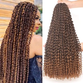 Leeven 24 Inch Ombre Color Water Wave Crochet Twist Hair for Butterfly Faux Locs 2 Packs Curly Passion Twist Crochet Hair for Black Women Pre-looped Braiding Hair Extensions T30#