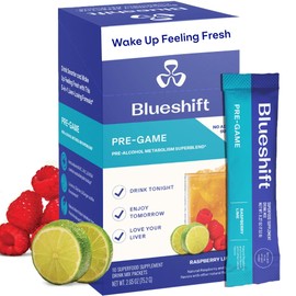 Blueshift Pre-Game - Pre Drinking NAC Supplement, Electrolytes Powder Packets, Hydration Packets, Liver Support with Ginger, Cysteine, Milk Thistle, No Sugar Powder Sticks (10 Pack)