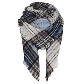 Womens Plaid Blanket Scarf for Women Classic Soft Tartan Wrap Shawl Oversized Shawl Cape Scarves Blue Beige