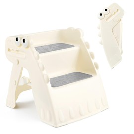 Onasti Toddler Stool Foldable Step Stool for Toddlers 2 Step Stool for Kids-Non-Slip Potty Training Stool Kids Folding Step Stool for Bathroom Sink Kitchen Counter with Cute Dinosaur Design(White)