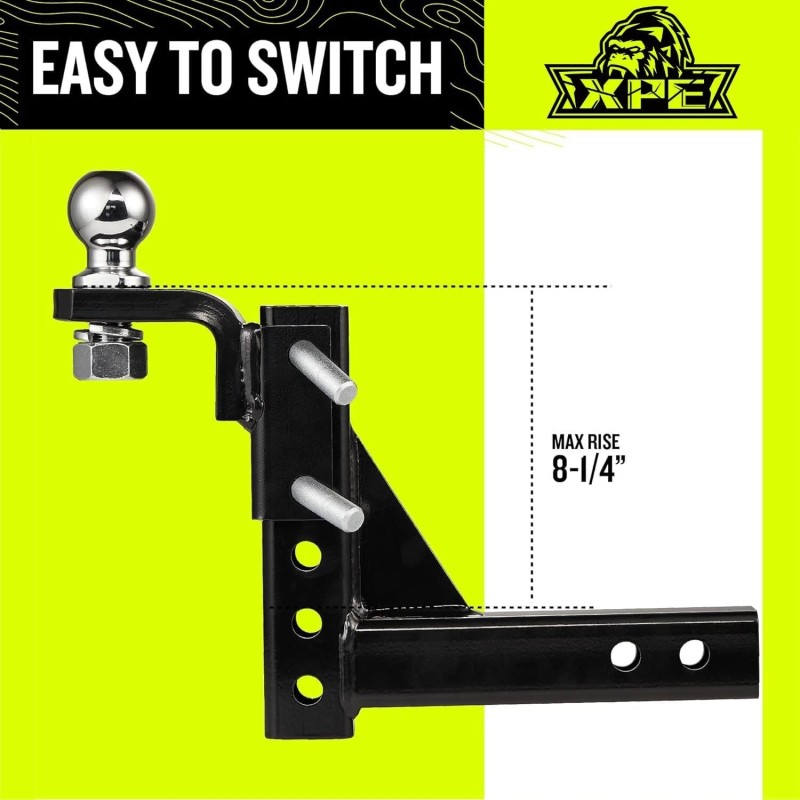XPE Adjustable Trailer Hitch Ball Mount Fits 2" Receiver 9-1/2"