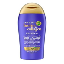 OGX Thick & Full with Biotin & Collagen Shampoo, with Vitamin B7 Biotin, Collagen and Hydrolyzed Wheat Protein, for Thicker, Fuller & Healthier-Looking Hair, Sulfate Free, 88.7ml