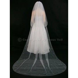 "Handmade" 2T White Cathedral Scattered 110 Rhinestones Pencil Edge Bridal Wedding Veil