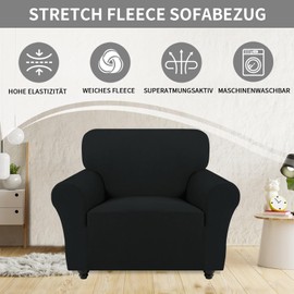 Easy-Going Stretch Armchair Cover, Non-Slip Sofa Cover for Dogs and Cats, Washable Fleece Couch Cover, Kitchen Sofa Couch Cover, 1 Piece Armchair Cover Armchair Protector with Armrests, Black