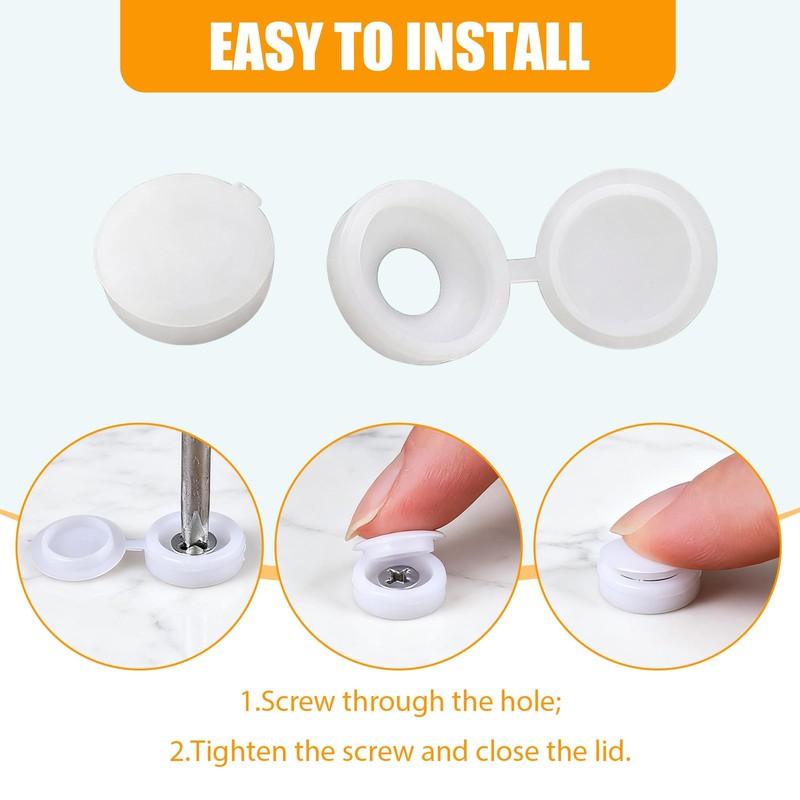 150 PCS White Screw Caps Plastic Hinged Screw Cover Caps,