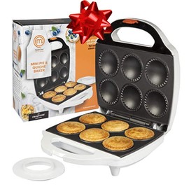 MasterChef Mini Pie & Quiche Maker- Holiday Pie Baker Cooks 6 Small Pies or Quiches in Minutes- Non-stick Cooker w Dough Cutting Circle for Easy Measurement & Filling, Xmas Cooking Must Have Gift