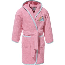 Erwin Müller Children's Dressing Gown with Hood Terry Cloth Pink Size 98/104 cm - Pleasantly Soft, Absorbent, with Pockets and Tie Belt, Embroidery Elves
