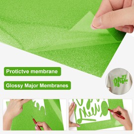 HYQJJ Green Glitter HTV Heat Transfer Vinyl - 12 in. x 10 ft, Lawn Green Iron-On Vinyl, Cricut Compatible, for T-Shirts & DIY Crafts