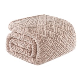 Whale Flotilla Fuzzy Fleece Double Size Blanket for Bed, Soft Fluffy Jacquard Waffle Blankets for All Season, Lightweight and Warm, 150x200 CM, Camel