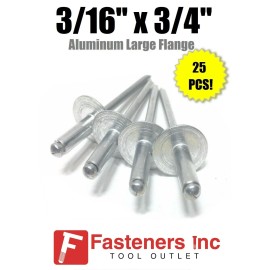 Brighton (QTY 25) 3/16" Dia. x 3/4" Large Flange POP Rivets ALL Aluminium 6-12 ABA612LF