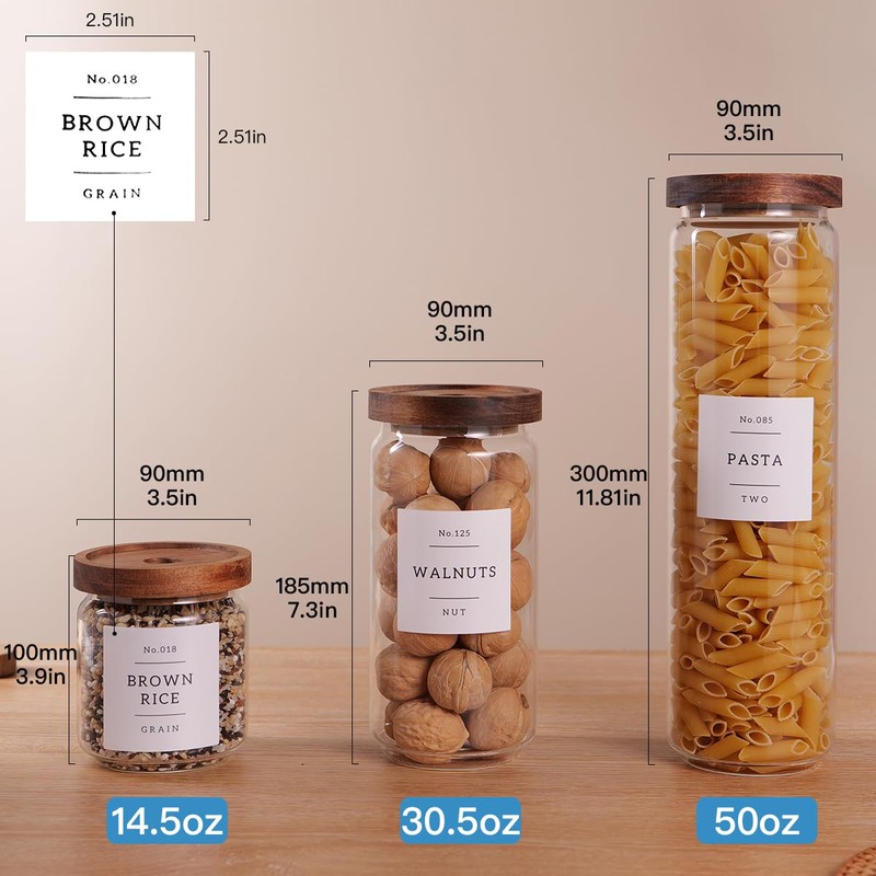5 Set Glass Pantry Storage Jars with Acacia Airtight Lid