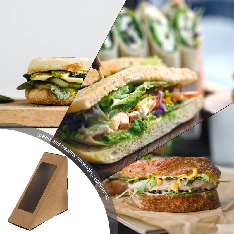 Yardwe 50pcs Triangle Sandwich Boxes with Window Kraft Paper Sandwich