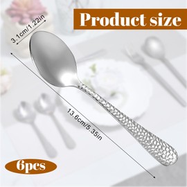 6 Pcs Demitasse Espresso Spoons Stainless Steel Mini Coffee Spoons Set 5.35" Hammered Demitasse Small Spoon For Hot Tea Coffee Stirring Dessert Appetizer Sugar Ice Cream Dishwasher Safe