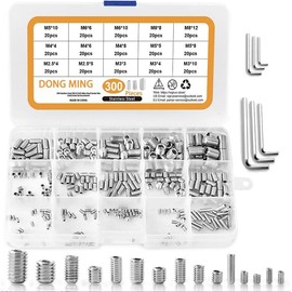 A-Flat Hex Screw Set (M2.5/M3 M4 M5 M6 M8) Approx. 300 Pieces with Hex Wrench Included (Stainless Steel)