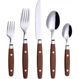 Annova 20 Piece Walnut Wood Flatware Set Stylish Ergonomic Design Dishwasher Safe
