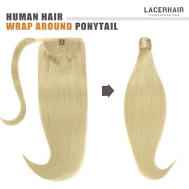 Lacer Pony Tails Extensions Human Hair Straight Wrap Around Hair Ponytail Hair piece with Comb Invisible Platinum Blonde Hair Extensions Pony Tails for Girls Long 18 Inch