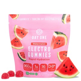 Day One ElectroGummies – Electrolyte Hydration Gummies – Ideal to Boost Hydration & Energy – Running, Workout – Sour Watermelon Flavored – 60 Gummies