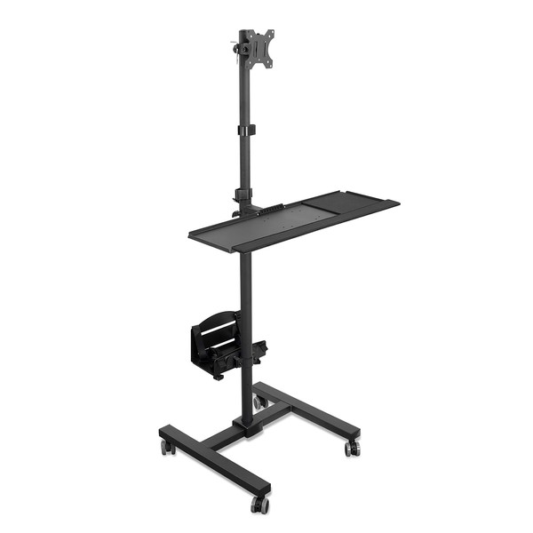 Mount-It! Rolling Computer Cart, Mobile Workstation with Tray Monitor Mount and CPU Holder, Height Adjustable and Mobile Stand for Office and Industrial Use - Perfect for Any Workspace