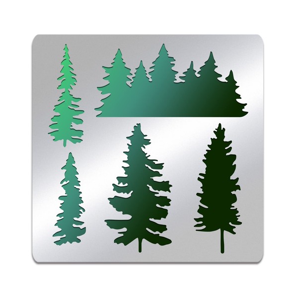 BENECREAT Pine Tree Stainless Steel Stencil Template, 6x6 Inch Forest