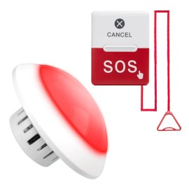 Wireless Emergency Call Button for Elderly, Bathroom Pull Cord Alarm with Strobe Light, 1 Home Care Receiver & 1 Help Buttoncolor: White