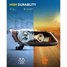 MARSFLUX Headlight Assembly for 2008-2012 Honda Accord Sedan (4-Door Only), Black Housing, Amber Reflector, OE Replacement, Driver & Passenger Side