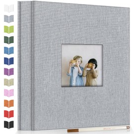 Artfeel Álbum de fotos autoadhesivo para fotos de 3 x 5, 4 x 6, 5 x 7, 8 x 10, 40 páginas, cubierta de lino con ventana de exhibición, libro de fotos, regalo ideal para viajes familiares, bodas, bebés