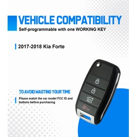 BestKeys User-configured Kit, Car Key Fob with Uncut Blade for 2017 2018 Kia Forte Sedan OSLOKA-875T 4 Buttons (Self-Program for Sedan with Sharp Blade)