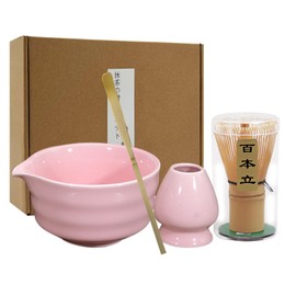 Matcha Whisk Set, Matcha Tea Set, 4PCS Elegant Kit with Ceramic Bowl, Bamboo Whisk, Holder, and Scoop for Tea Culture Lovers