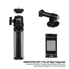 KIWIFOTOS 3IN1 Telescopic Hand Grip & Mini Tabletop Travel Tripod Stand with Phone Holder Clip & GoPro Mount for Gopro Hand Grip, Compact Cameras Handgrip, Phone Selfie Stick