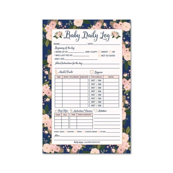 Nanny Newborn Baby or Toddler Log Tracker Journal Book, Daily