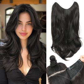 Ms taj Brown Hair Extensions V-Shaped 1PCS 20Inch Hair Extension Clip in Body Wavy Natural Layered Thick Clip in Hair Extension Full head for women with Dense hair to increase volume Clip and go