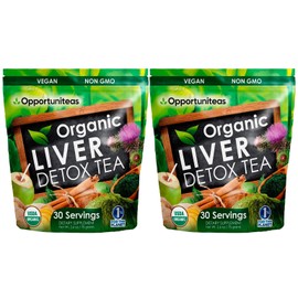 Opportuniteas Organic Liver Detox Tea - Matcha Green Tea, Milk Thistle, Coconut Water, Spirulina, Ginger, & Cinnamon Vegan & Non-GMO - 60 Servings