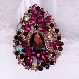 SELOVO Huge Big Large Flower Statement Brooches and Pins Scarf Decoration Gold Tone (Purple)