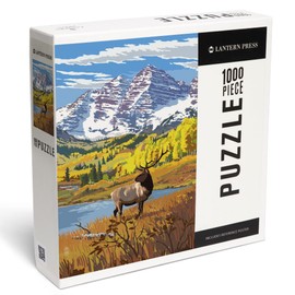 Lantern Press 1000 Piece Jigsaw Puzzle, Maroon Bells and Elk
