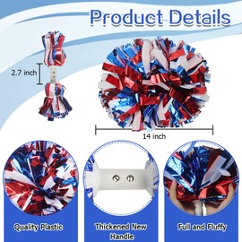 Lovecheer 2PCS Red Blue White Cheerleading Pom Poms Metallic Cheer Pom Poms for Adults Cheering Squad Sports Team Spirits Dance Training