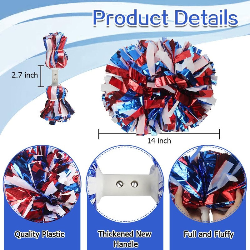 Lovecheer 2PCS Red Blue White Cheerleading Pom Poms Metallic Cheer