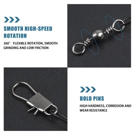 60pcs Fishing Leaders,14.7cm/20cm/24.7cm Stainless Steel Leader Line Wire Heavy Fishing Wire Leader with Barrel Swivel Duo Lock Snaps Connecting Fishing Tackle Lure or Hook Black