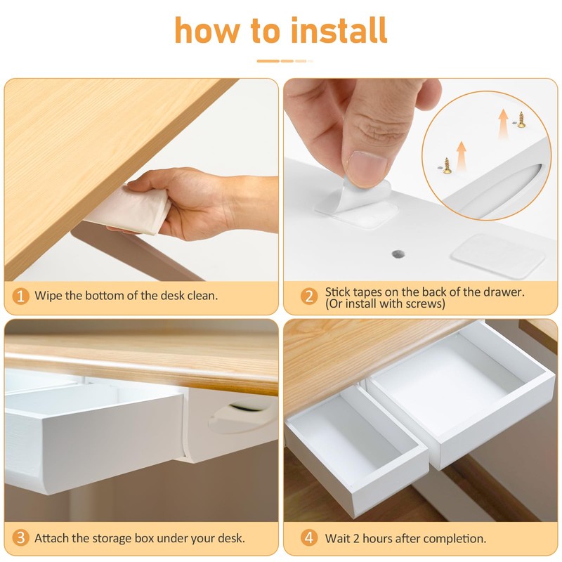 ROCDEER Under Desk Drawer Bamboo, Slide Out Desk Drawer Attachment,