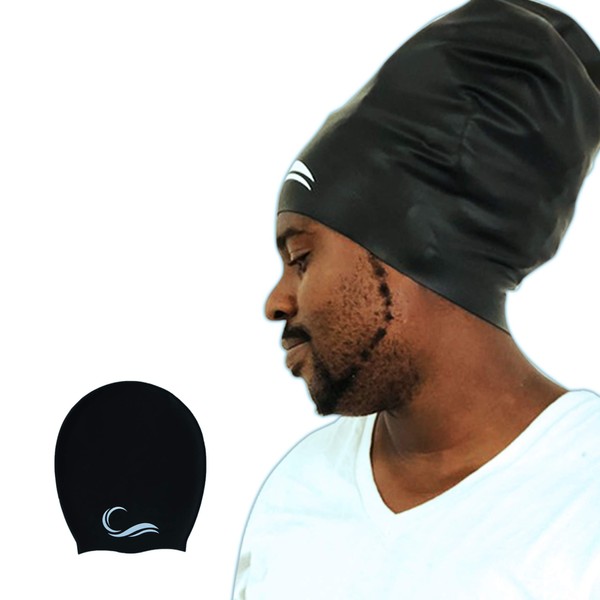 Long Hair Dreadlock Swim Cap – Silicone Swimming (Black, X-Large)