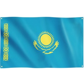 Runesol Kazakhstan Flag, 91x152cm, 3ft x 5ft, 4 Grommets, Eyelet In Every Corner, Kazakh National Flag, Republic of Kazakhstan, Premium Flags, Inside, Outside, Vivid Colours