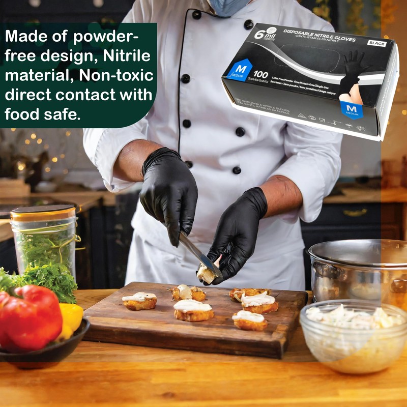 MiraPak Black Nitrile Disposable Gloves 6 Mil Extra Strength, Food-Safe,Latex
