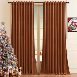 Timeper 96 inches Burnt Orange Velvet Curtains Luxury Heavy Thick Super Soft Room Darkening Window Drapes for Living Room/Sliding Door/French Door, Rod Pocket & Back Tab, W62 x L96 inches, 2Pcs